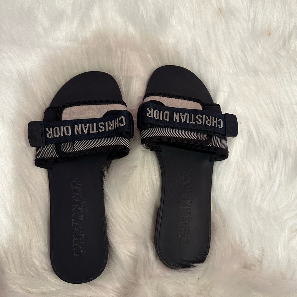 Dark blue and gray dior slides
